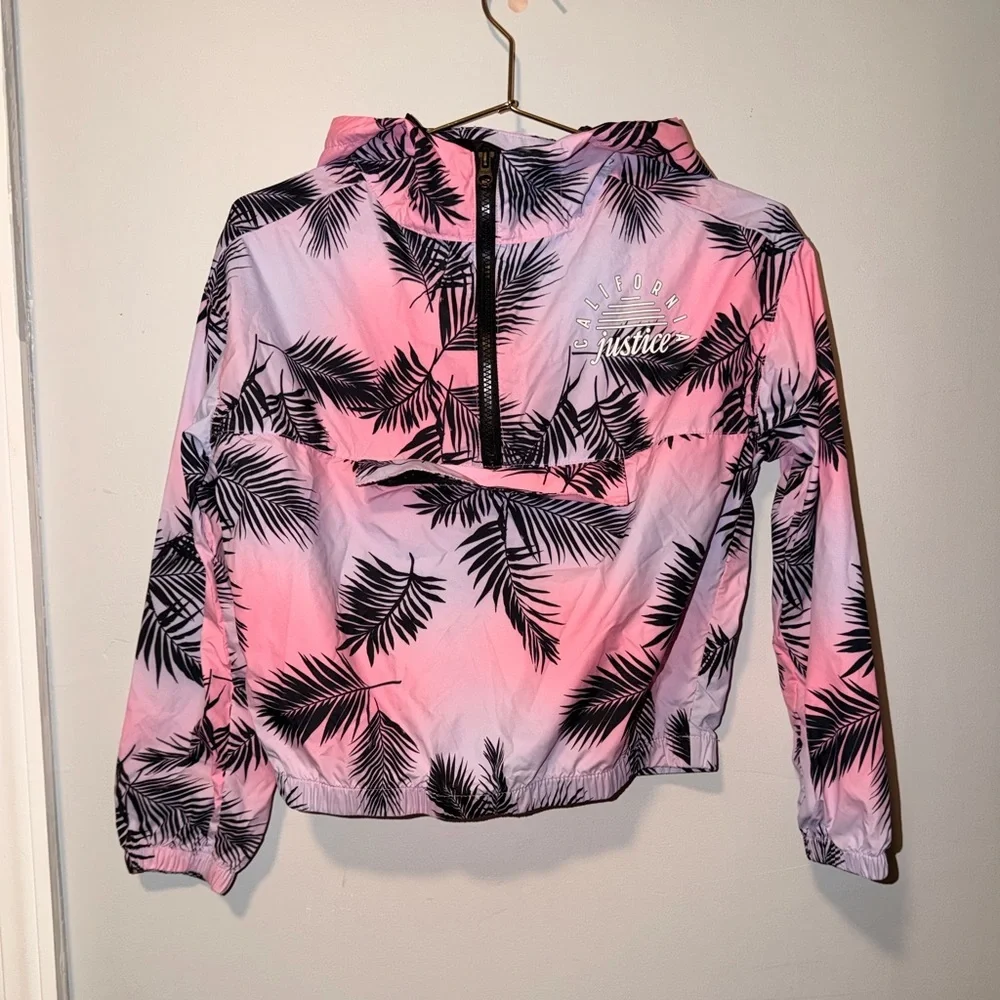 Justice Pink and Black Palm Print Half-Zip Pullover